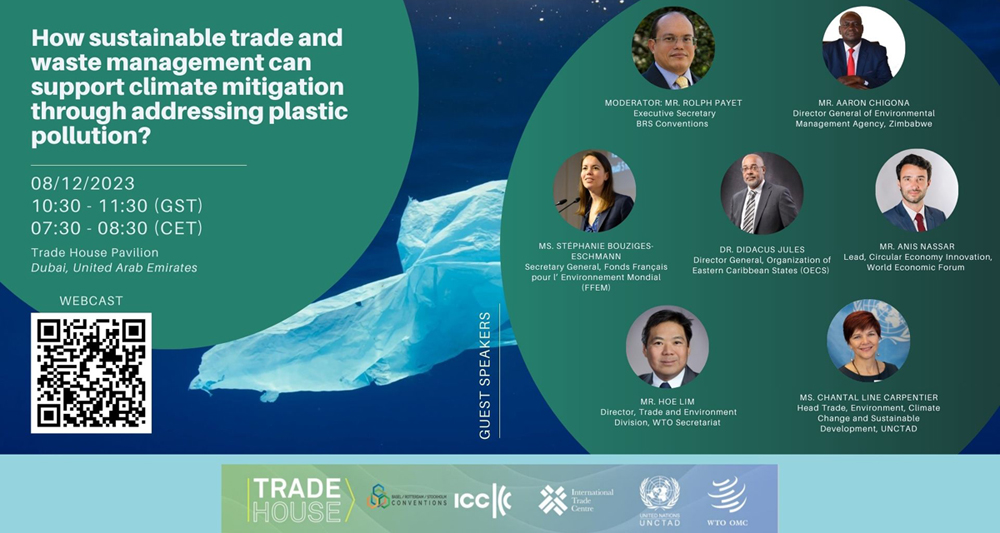 How sustainable trade and waste management can support climate mitigation through addressing plastic pollution, 8 December, 10:30-11:30 am (UTC+4). 